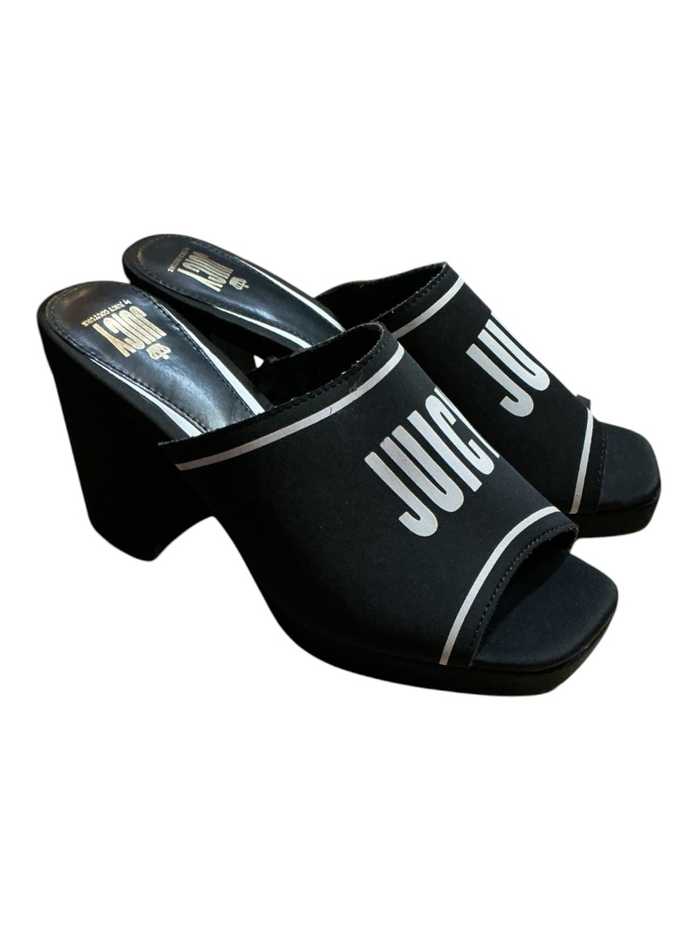💟 Juicy Couture Black Mule Heels  Slides Women's Size 11 Open Toe